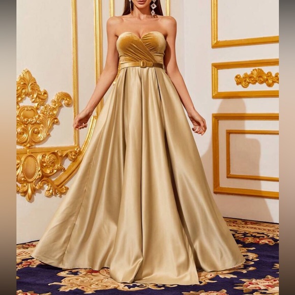 Luxe slit thigh satin party formal evening dress - Picture 2 of 6